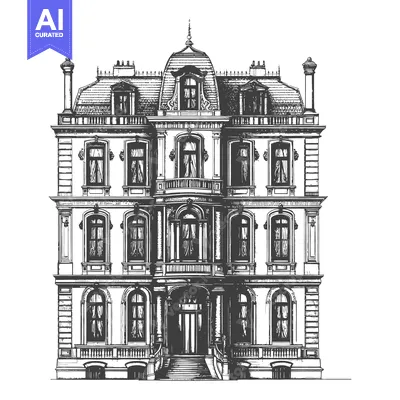 Aset premium populer: An elegant detailed architectural illustration of a beautiful historic