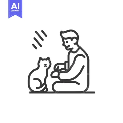 Aset premium populer: Man Sitting and Interacting with a Cat
