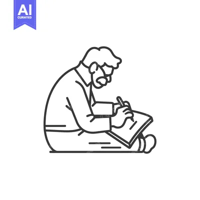 Aset desain premium: Man Sitting and Writing in a Notebook