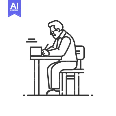 Aset premium populer: Man Sitting at a Desk and Writing