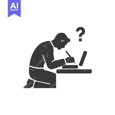 Man Sitting at Desk With Laptop and Question Mark Above His Head
