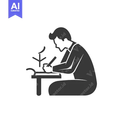 Aset desain premium: Man Sitting at Desk Writing on Paper