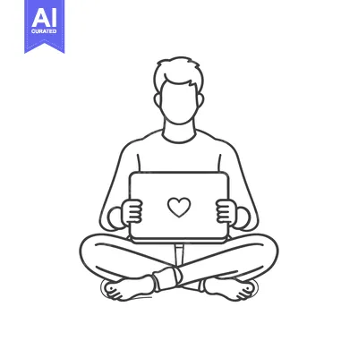 Popular premium asset: Man Sitting Cross-legged Holding Laptop with Heart on Screen