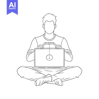 Aset premium populer: Man Sitting Cross-legged with a Laptop in Front of Him