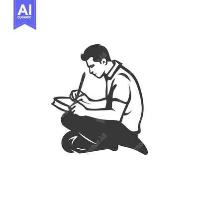 Man sitting cross-legged, writing in a notebook with a pencil
