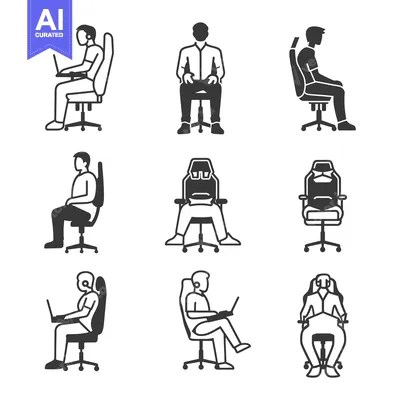 Aset desain premium: Man Sitting In Different Office Chairs With Computer
