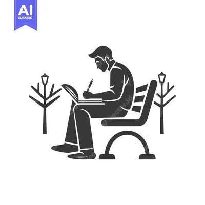 Aset premium populer: Man Sitting on a Bench and Writing in a Notebook