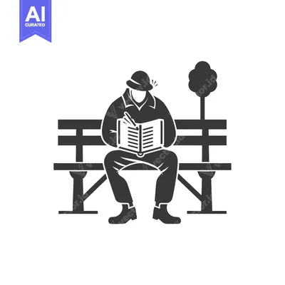 Aset desain premium: Man Sitting on a Bench Reading a Book and Writing in a Park