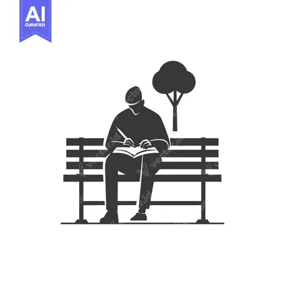 Aset desain premium: Man Sitting on a Bench Writing in a Notebook