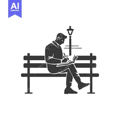 Aset desain premium: Man Sitting on a Bench, Writing in a Notebook Under a Streetlight