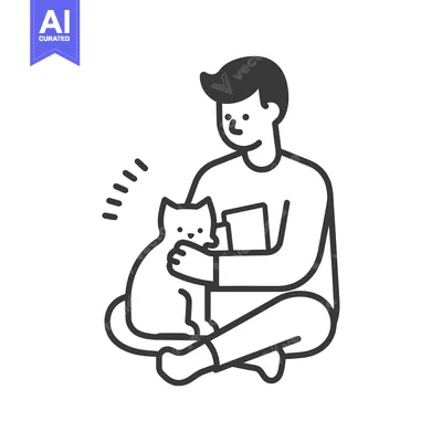 Premium design asset: Man Sitting with Cat and Holding a Book