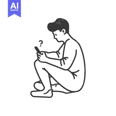 Man Sitting with Phone, Confused Expression