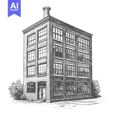 Aset premium populer: An Illustration Depicting a Large Brick Building With Many Windows