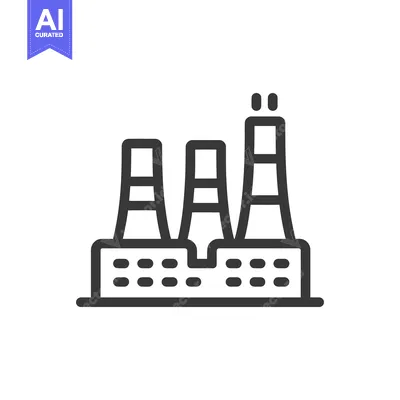 Aset desain premium: Industrial Factory Outline Icon with Three Chimneys on White Backgroun