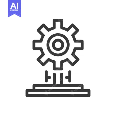 Aset desain premium: Gear Mechanism Icon: Abstract Machine with Platform Support