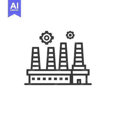 Aset premium populer: Minimalist Factory Icon with Gears, Black Outline on White Background