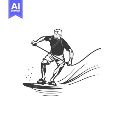 Aset premium populer: Man Wakeboarding on a Wave with a Rope