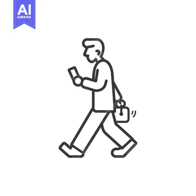 Aset premium populer: Man walking and looking at a phone while carrying a briefcase