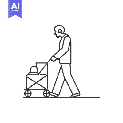 Aset desain premium: Man Walking with a Rolling Cart
