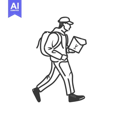 Man Walking with Backpack and Holding Box