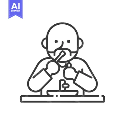 Man with a mustache brushing his teeth at a sink