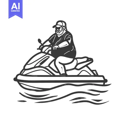 Aset desain premium: Man with Beard and Sunglasses Riding Jet Ski