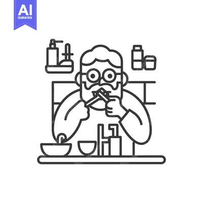 Popular premium asset: Man with Glasses Brushing His Beard in Bathroom
