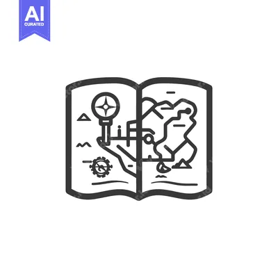 Premium design asset: An open book displays a drawn illustration of a detailed map