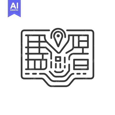 Aset desain premium: A monochrome representation of a map with a location marker