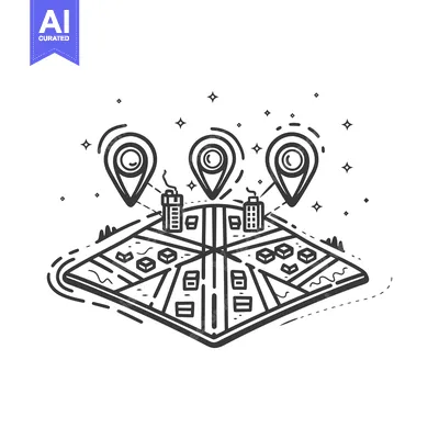 Aset desain premium: Conceptual illustration showing a city map with location pin markers