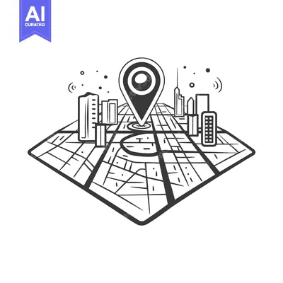 Aset desain premium: A stylized map depicting a location pinpointed by a marker