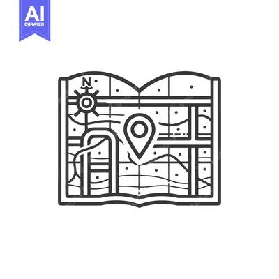 Aset desain premium: A detailed black and white map featuring a location marker