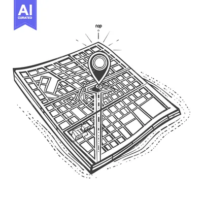 Aset desain premium: A drawn map with a location pointer indicating a destination