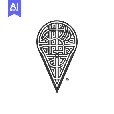 Aset desain premium: Stylized Black and White Design Resembling a Geographic Pin