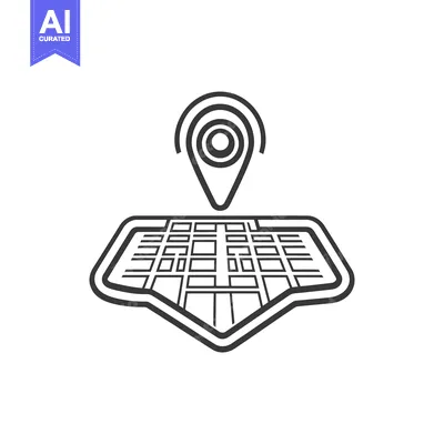 Aset premium populer: A black and white map illustration with a location marker
