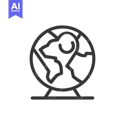 Aset desain premium: Minimalist Earth Globe Icon: Stylized World Map on Stand, Dark Outline