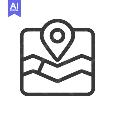 Premium design asset: Minimalist Map Icon with Location Pin and Terrain Outline