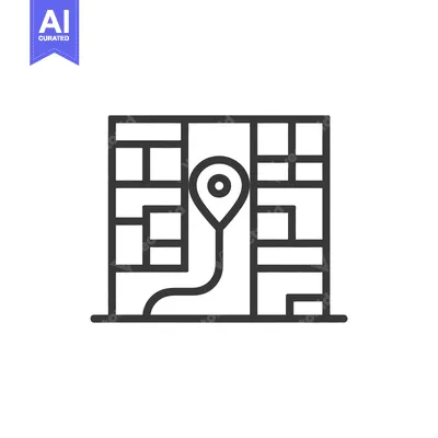 A simple line illustration showing a city map with location marker