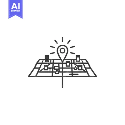 Aset desain premium: Map with a Pinpoint Location Marker and Surrounding Buildings