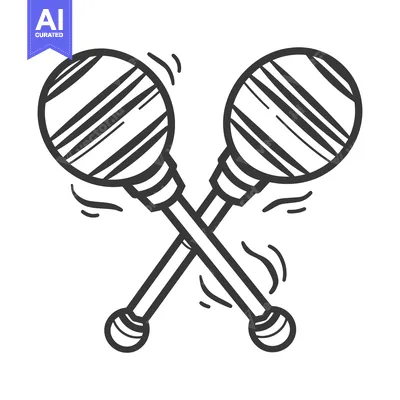 Two crossed shaker instruments with round rattling heads are depicted