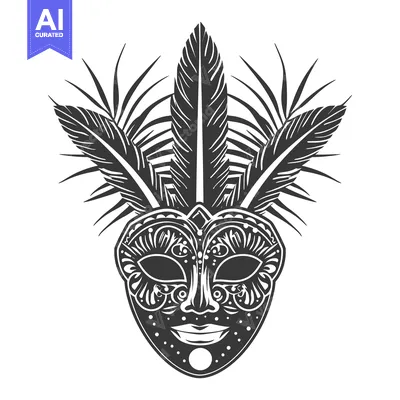 Aset desain premium: Detailed illustration depicting an ornamental masquerade mask with fea