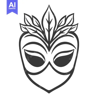 Aset desain premium: The symmetrical face mask featuring leafy elements and a decorative de