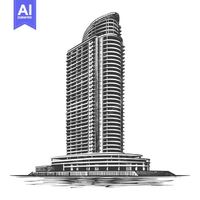 Popular premium asset: A modern tall residential building design in monochrome illustration
