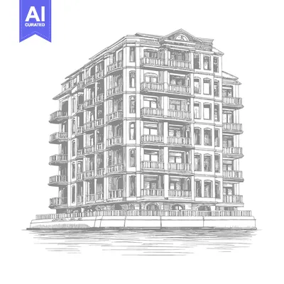 Aset desain premium: Detailed sketch depiction of a multi story apartment building