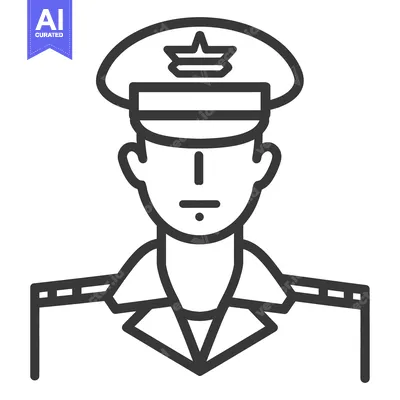 Aset premium populer: A simple line drawing depicting a person in a uniform and hat