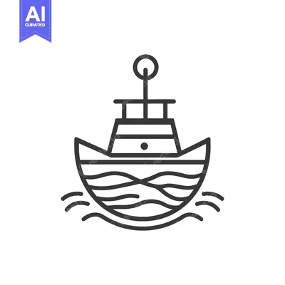 Popular premium asset: Simplified line drawing depicting a small boat on the ocean water