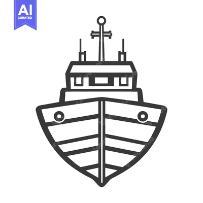 Aset premium populer: A front facing line art depiction of a maritime vessel