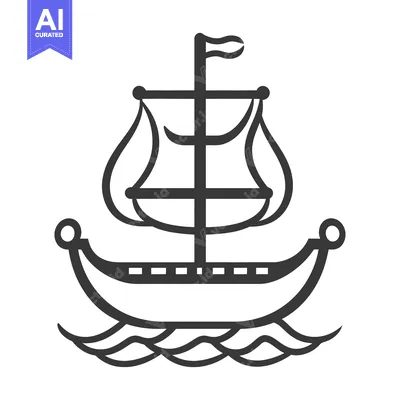 Premium design asset: A simple vector illustration depicts a sailing ship on ocean waves