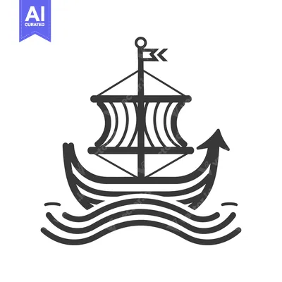 Aset desain premium: A simple illustration of a stylized boat sailing on waves