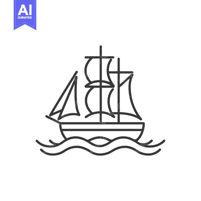 Premium design asset: A simple line drawing of a sailing ship on wavy water
